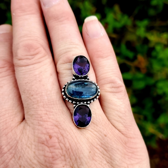 New Blue Kyanite & Amethyst 925 Silver Ring. - Picture 3 of 8